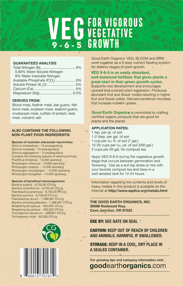 Fertilizer: 1-VEG | NPK (9-6-5) Premium Organic Fertilizer - For Vigorous Vegetative Growth